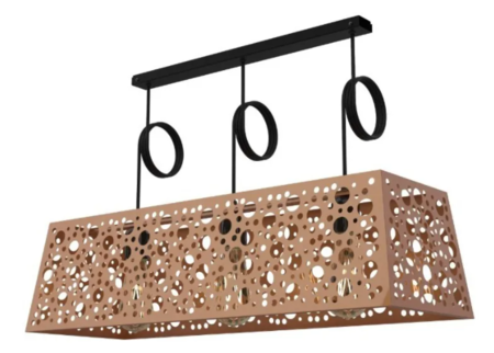 Lampara Colgante Rectangular 3 Luces Hole Cobre
