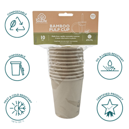 Set x 10 Vasos de Bambu Descartables Aston Ecológicos Biodegradables Compostables