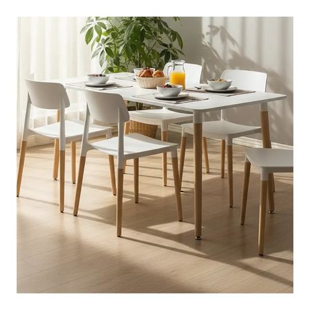 Juego De Comedor Mesa Nordica 120x80cm+6 Sillas Milan Blanco