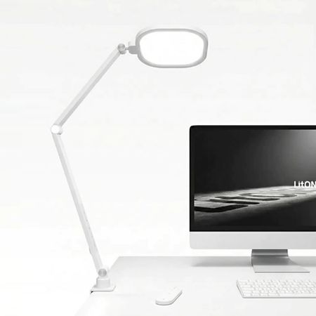 Orbilux F-618. Lampara de escritorio edge-lit con abrazadera. Luz suave para trabajo y video