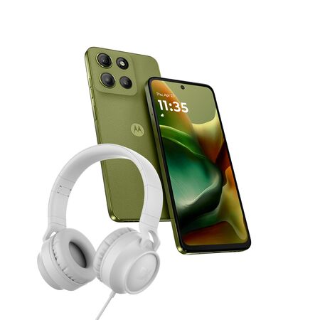 Combo de Celular Motorola Moto G15 Iguana Green 4+128GB + Auriculares Vincha Dekkin Cable USB-C Blanco