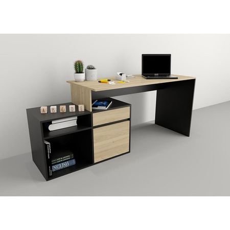Escritorio con Mueble Bajo DS Home Negro Olmo 140x75x60 cm
