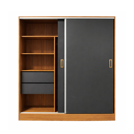 Placard Ropero de 2 Puertas Corredizas Guardaropas Grafito Teca Maximo Fortaleza
