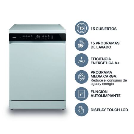 Lavavajillas 15 Cubiertos Display LCD Touch Blanco Codini - LIA0315B