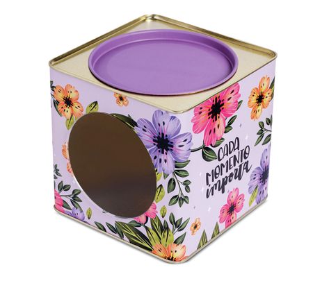 Lata con diseño c/ tapa y visor (G-AC022)