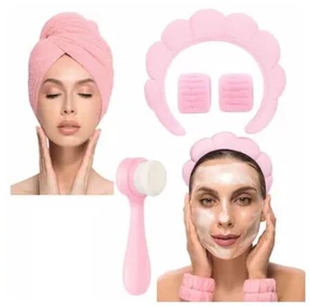 Set Beauty: turbante + vincha y muñequeras skin care + masajeador facial