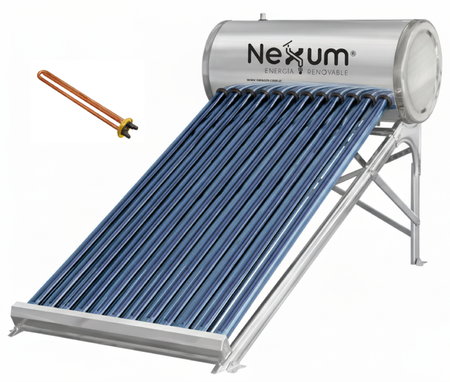 Termotanque Solar Nexum Termosifónico 100 Litros Acero Inoxidable con Soporte y Resistencia Eléctrica