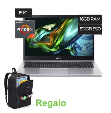 NOTEBOOK ACER ASPIRE 3 A325-42 RYZEN 7 7730U 16GB 512GB SSD 15.6" + Mochila de Regalo