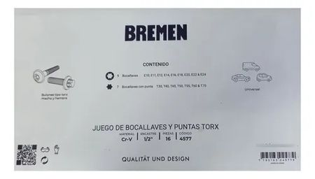 Set de Tubos Bremen Torx Encastre 1/2 Pulgada Hembra y Macho 16 Piezas