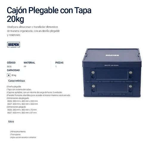 Cajón Bremen Plegable con Tapa 20 Kilogramos 47 Litros - Vista 1