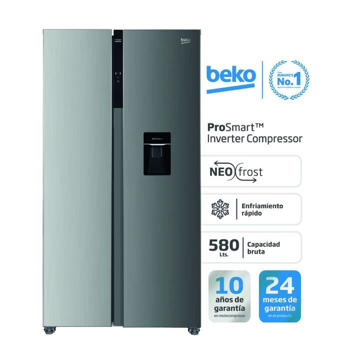 Heladera Beko Inverter No Frost 580L Side By Side Inoxidable - Vista 1