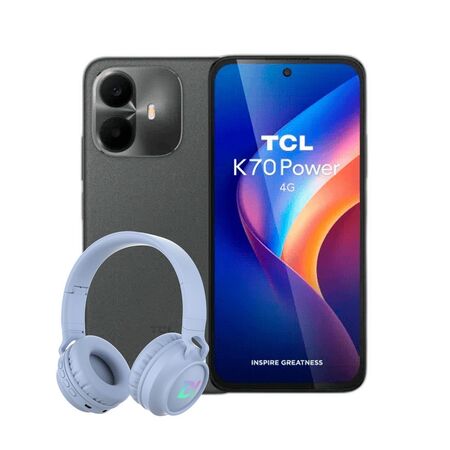 Combo TCL K70 Power 4+256GB Negro + Auriculares Vincha Dekkin BT Celeste