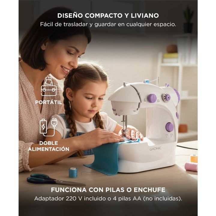 Máquina de Coser Gadnic SW2000 Hogareña Portátil 2 Velocidades Luz Led - Vista 3