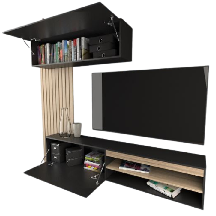 Mueble Rack Tv Flotante Centro De Entretenimiento Living Tables 1113 Coco Bolo Negro - Vista 5