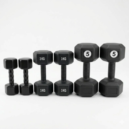 Combo 6 Mancuernas Hexagonales – 2 de 1 kg + 2 de 3 kg + 2 de 5 kg