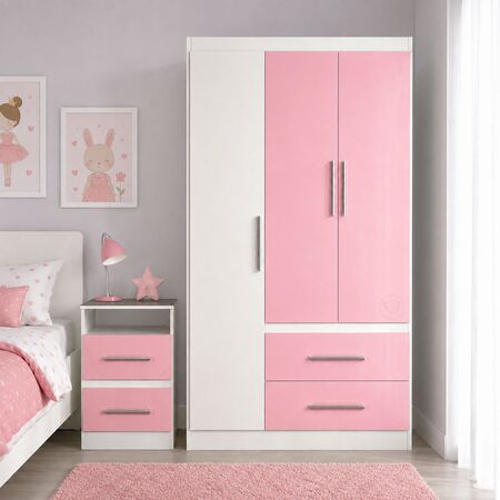 Combo para Dormitorio Placard y Mesa de Luz Reforzados Maximo Fortaleza Infantil Rosa y Blanco