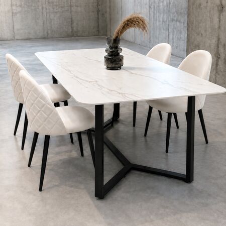  Juego de Comedor Albany Blanca + 4 Sillas Cheers Beige