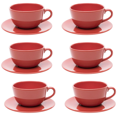 Set X6 Tazas De Té 200 Cc Con Plato Unni Red - Oxford