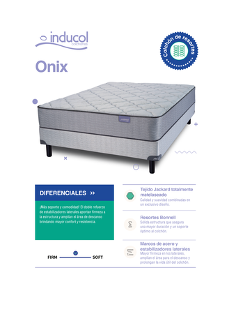 Colchon y Sommier Inducol Onix 1 Plaza y Media 100x190 de Resortes Bonnell y Jackard