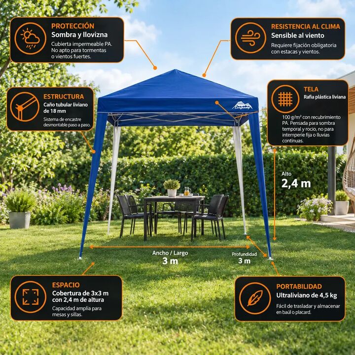Gazebo Outdoors Easycamp 7030 3x3m Rafia Impermeable Azul - Vista 2