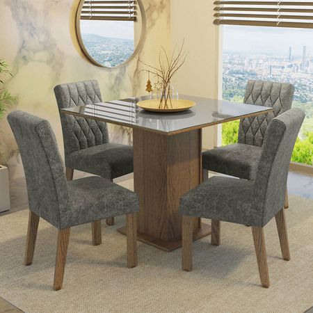 Juego De Comedor Madesa Anaju Tapa Vidrio 4 Sillas Tapizadas 02