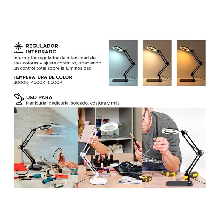 Lámpara Led De Escritorio Gadnic Con Lupa 3 Luz Ajustable - Vista 4