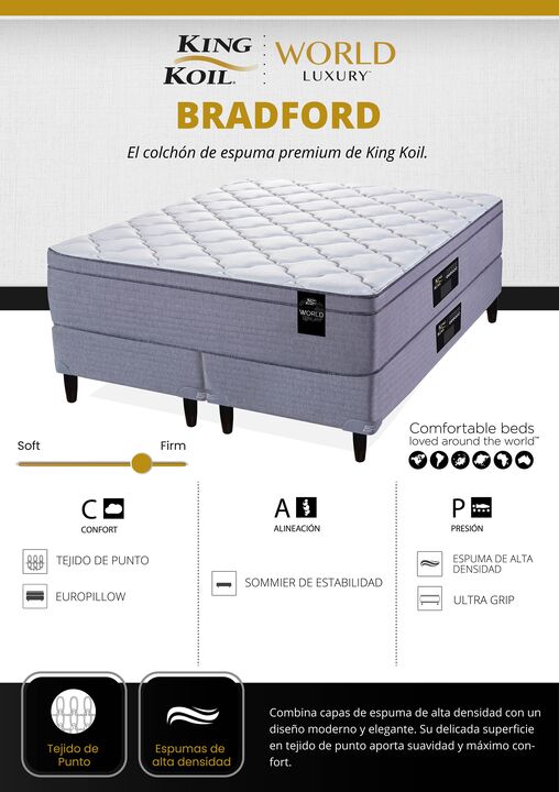 Colchon y Sommier King Koil Bradford Super Queen 160x200cm Espuma de Alta Densidad con Europillow - Vista 7