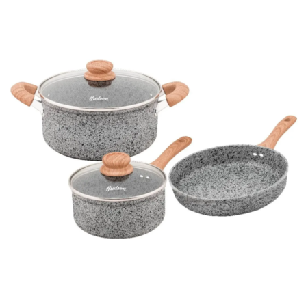 Bateria Granito Stone Forjado Antiadherente 3 Piezas Color Gris