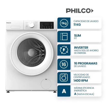 Lavarropas Philco 11 Kg Carga Frontal Inverter Blanco