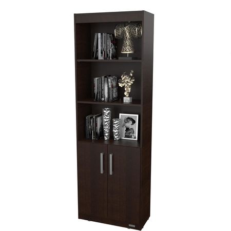 BIBLIOTECA CON ESTANTES Y PUERTAS MOSCONI MELAMINA 81051 COLOR WENGUE