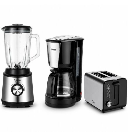 Combo Midea Desayuno Completo Licuadora Cafetera y Tostadora Acero Inoxidable