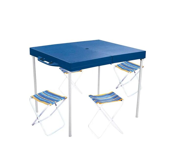 Mesa Practica Con 4 Banquetas Azul Mor - Vista 1