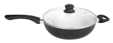 Wok Con Mango  Ø 26  Cm.Con Asa Y Tapa De Vidrio Carol 47126 NEG