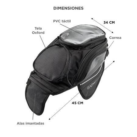 Bolso De Tanque Para Moto Gadnic TB500-S Magnético Con Compartimento Para Celular