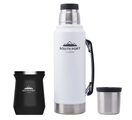 Kit de Termo Blanco y Mate Negro South Port 1L Acero Inoxidable 