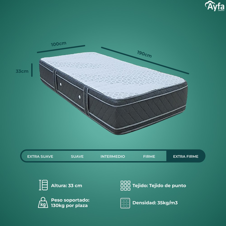 Colchon + Sommier Espuma 1 1/2 Plaza Ayfa Privilege Dual Euro 90x190x33 130kg
