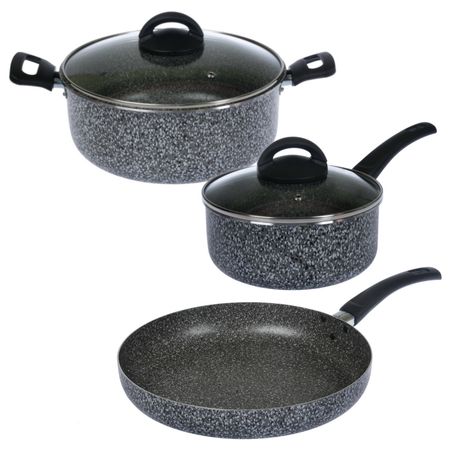 Bateria de Cocina Olla Cacerola Jarro Sartén Antiadherente Pedra Gris Aston