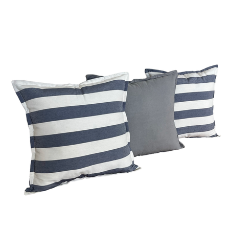 Combo 3 almohadones Tusor 40x40 - Diseño Gris y gris topo raya gruesa
