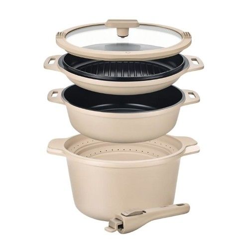 Batería de Cocina Carol Antiadherente 6 en 1 de Aluminio Fundido con Mango Extraíble Beige - Vista 1