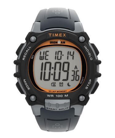RELOJ DIGITAL TIMEX- IRONMAN CLASSIC 10LAP 44MM NEGRO Y NARANJA (TW5M64500) (RTX0619)