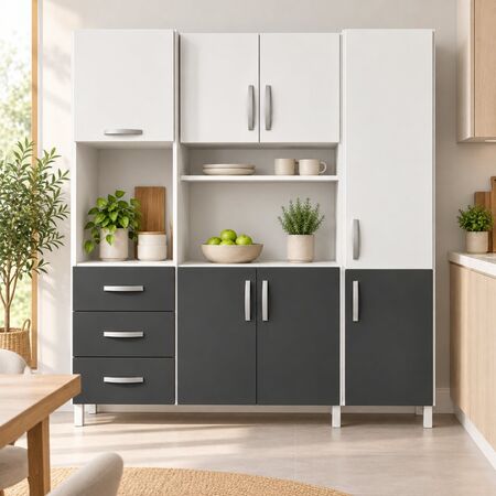 Despensero Organizador de Cocina Kit de 7 puertas y 3 cajones Grafito Blanco Maximo Acapulco