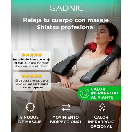 Masajeador Gadnic Cedro Cervical 8 Nodos Shiatsu Terapia de Calor 3 Niveles