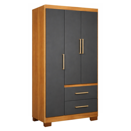Placard Ropero Reforzado de 3 Puertas 2 Cajones Grafito Teca Maximo Fortaleza
