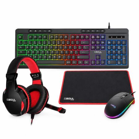 Kit gamer SOUL 4 en 1 teclado, mouse, auriculares y mousepad