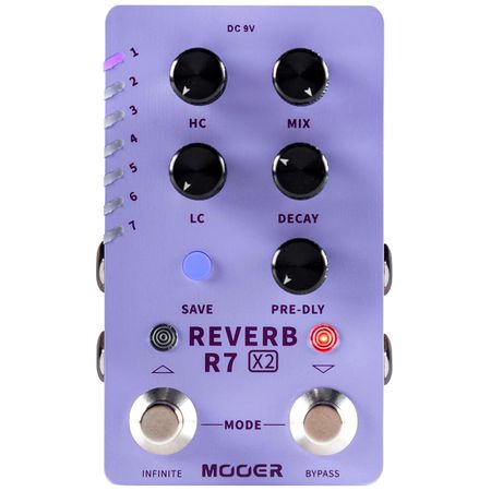 Mooer R7 X2 Reverb. Pedal de reverb estéreo. 14 reverbs, Infinite y Trail On