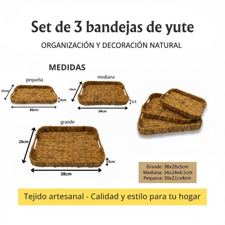 Set x3 Bandejas Fibra Natural Yute - Vista 2
