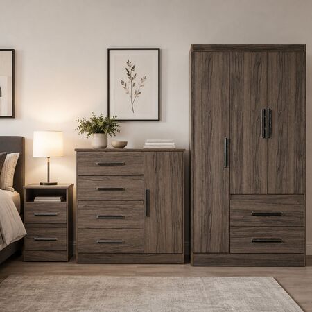 Combo de Dormitorio Placard Comoda y Mesa de luz Melamina Reforzada Color Dakota Maximo Fortaleza