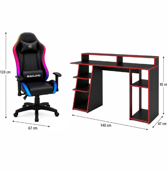 Combo Silla Gaming Shenlong GC150 Iluminación RGB + Escritorio Gamer ES0009 Fiplasto - Vista 2