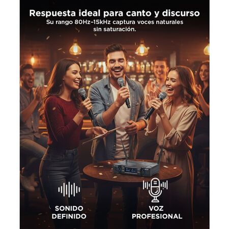 Micrófono Gadnic Inalámbrico Profesional de Mano 100mts 2CH 2Mic