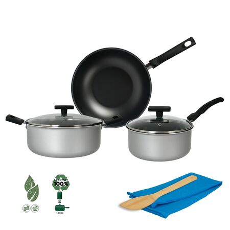 Bateria Antiadherente 7 piezas Reciclada Aston Cacerola Olla Wok